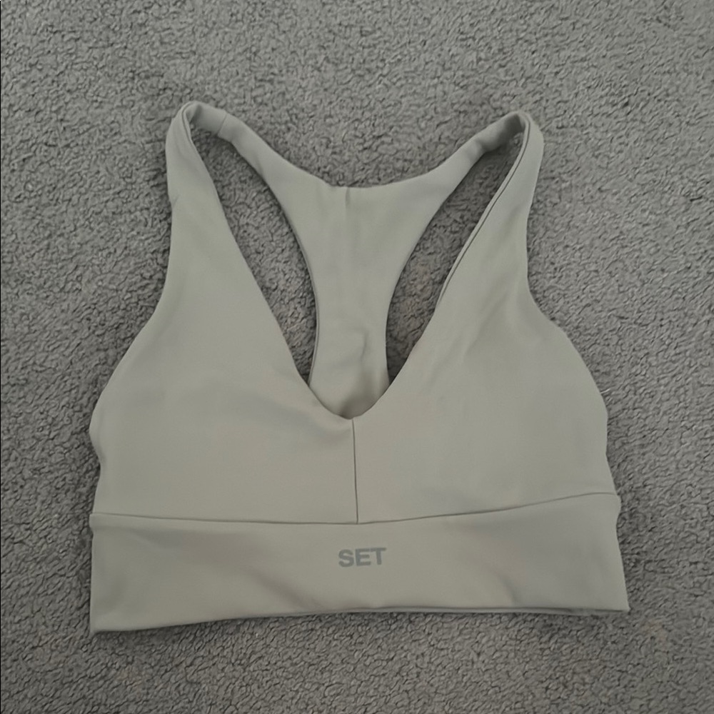 SET Active Gray Sports Bra Racerback V-Neck